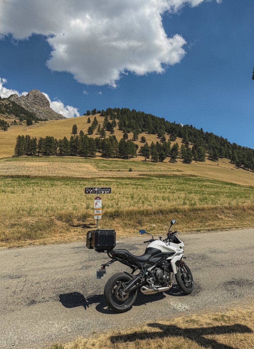 Triumph Tiger Sport au panneau du col de Moissière